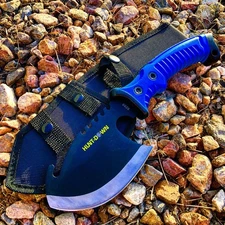 10.5"" Hunt-Down Axe Throwing Hatchet Gut Hook Serrated Edge Rubber Grip W/ Shea