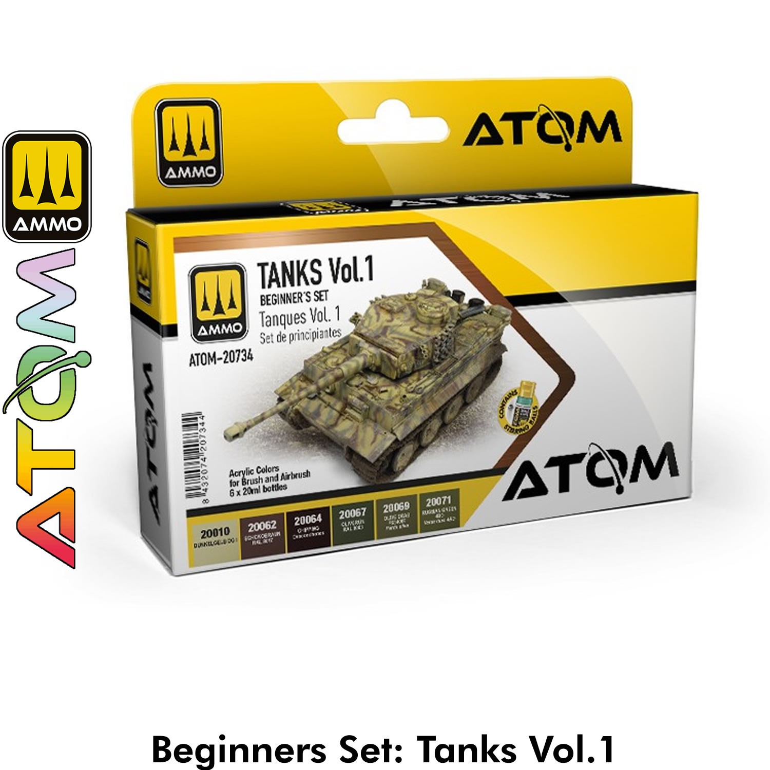 BEGINNERS SET TANKS VOL 1 6 Colours 20ml jars Acrylic Paint Ammo Mig ATOM 20734