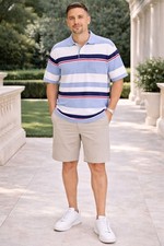 POLO RALPH LAUREN Vintage USA MADE Striped Polo Shirt LARGE Blue White Red Men's