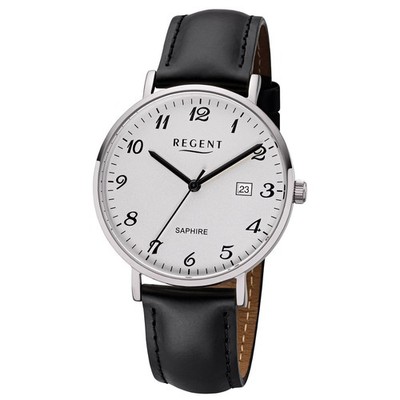 Regent Herren Uhr F-1229 Leder Quarz Armband-Uhr Lederarmband schwarz URF1229