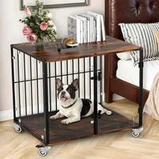 Large Dog Crate Furniture Anti-Anxiety Clear Glass Dog Cage Pet Kennel w/ Wheels