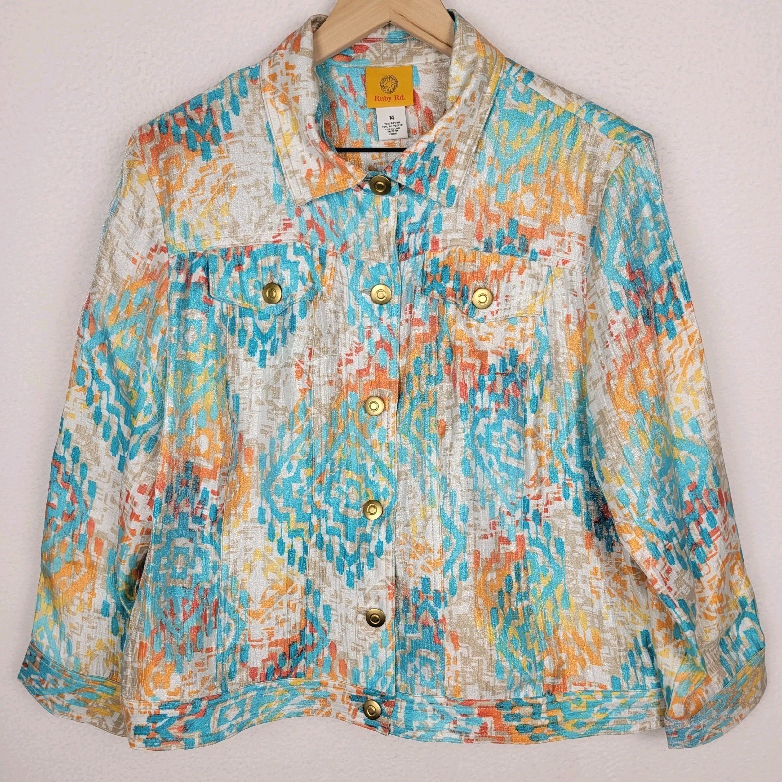 Ruby Rd Abstract Geometric Print Jacket Womens 14… - image 1