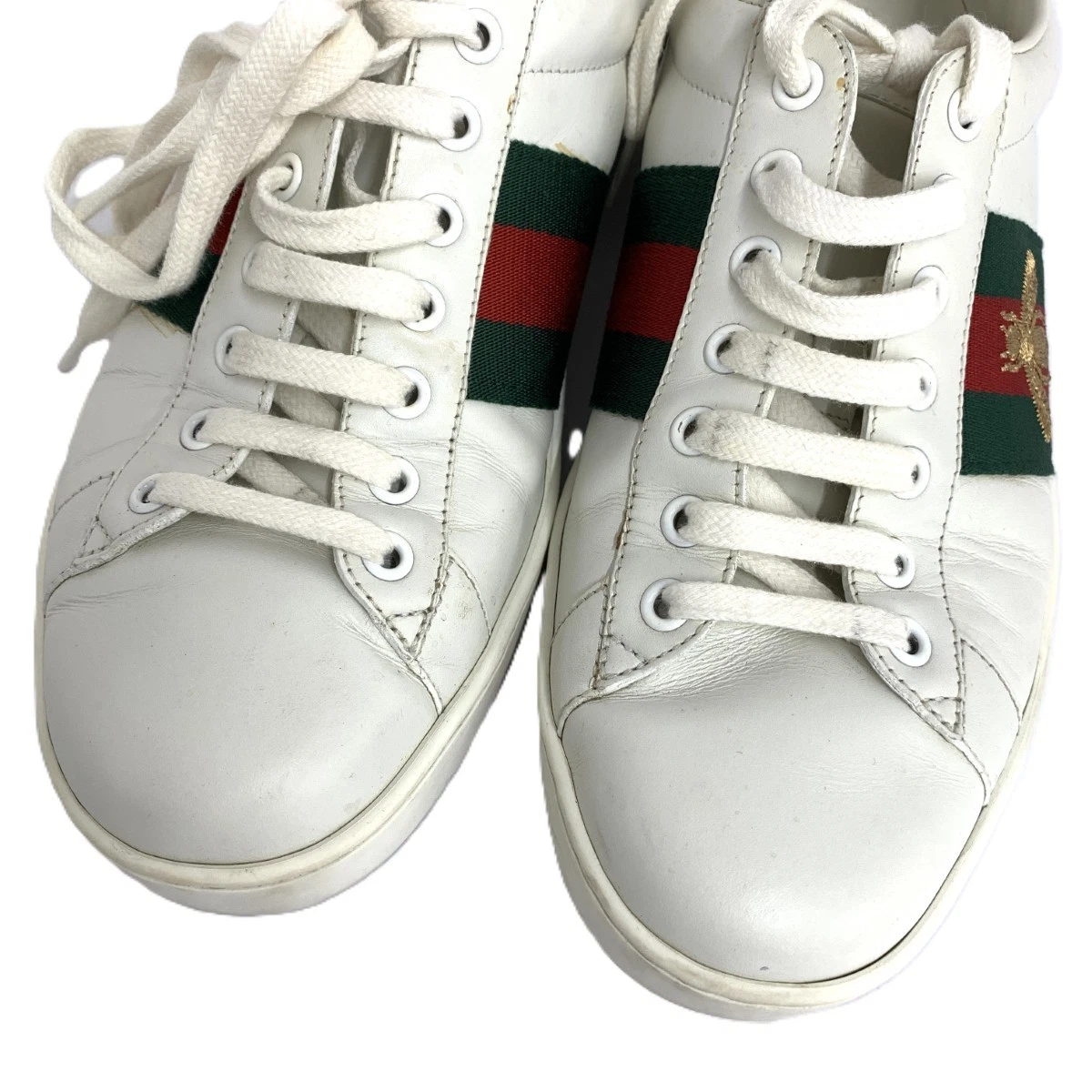 Baskets brodées GUCCI Ace 7 cuir blanc ligne abeille sherry chaussures homme sho