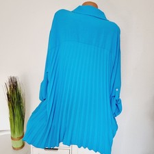 Italy Damen Bluse 54 56 NEU Oversize Plissee Curvy  blauFrühling Tunika Plussize