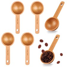 6 PCS 15ml Beech Wooden Coffee Spoon Measuring Scoop Whole Bean Wood Kitchen