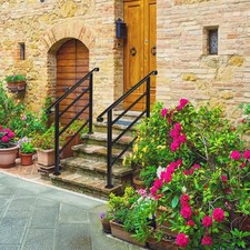 Heavy Duty Outdoor Handrail Black Wrought Iron 1-4 Steps Kit