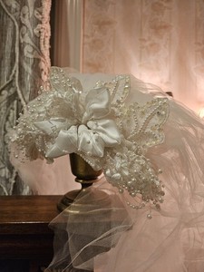 1992 Edward Berger White Bridal Wedding Veil With Tiara Multi Layer Pearls 