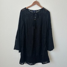 New Kaari Blue Dress Womens Small Black Botanical Beauty Embroidered Flare S