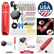 Comprehensive 105-Piece Tattoo Machine Kit - Ergonomic Red Design for Beginners