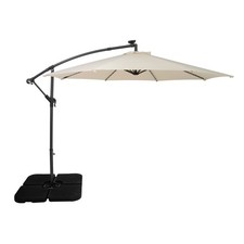 Image of LED Cantilever Parasol 3m Hanging Banana Umbrella & Square Base Garden