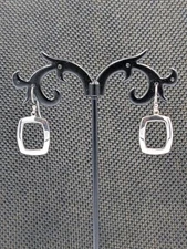 Boma Vtg Sterling Silver Open Smooth Flat Rectangle Hook Dangle 925 Earrings