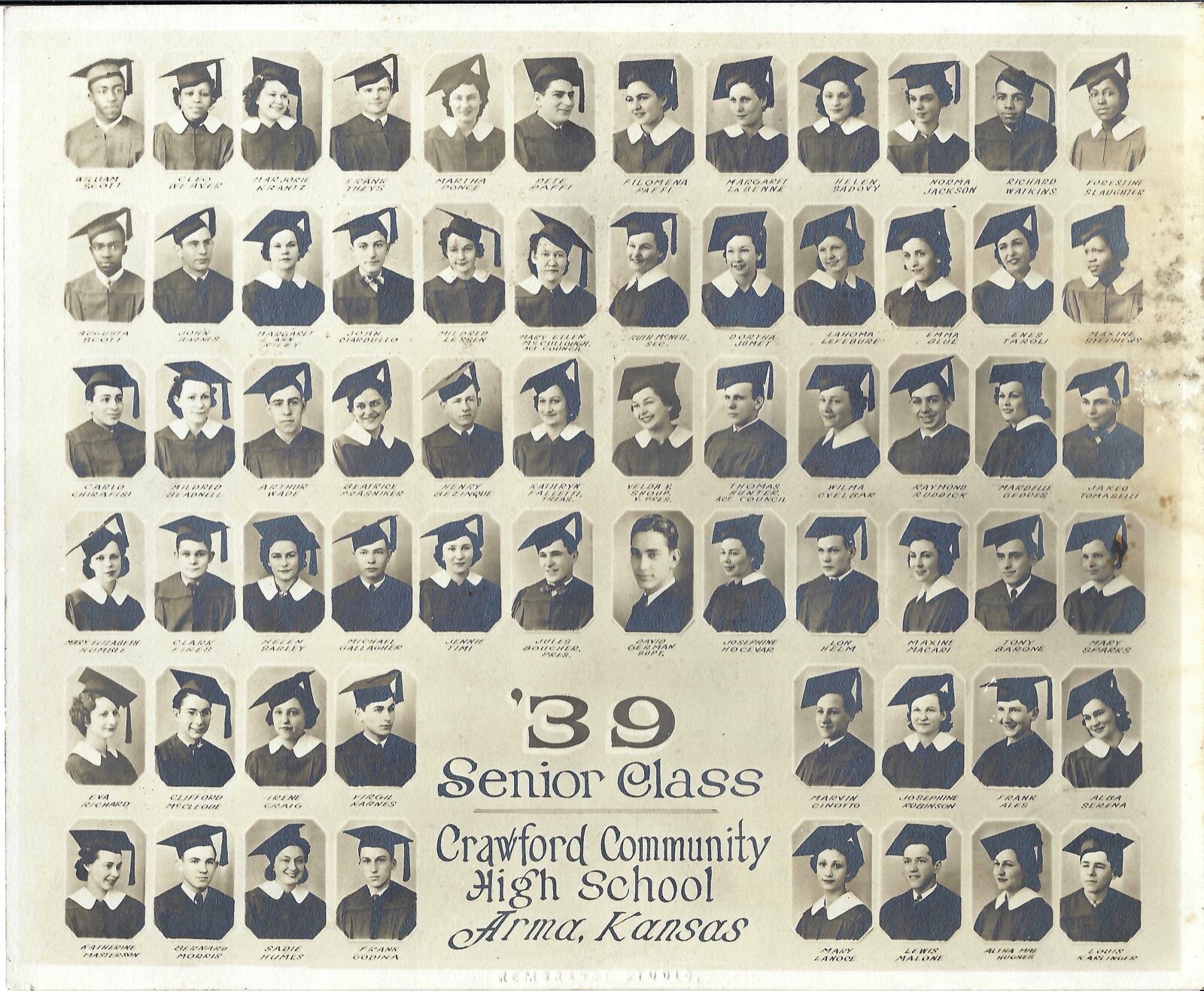 Crawford Community High School Arma Kansas 1939 senior class photograph