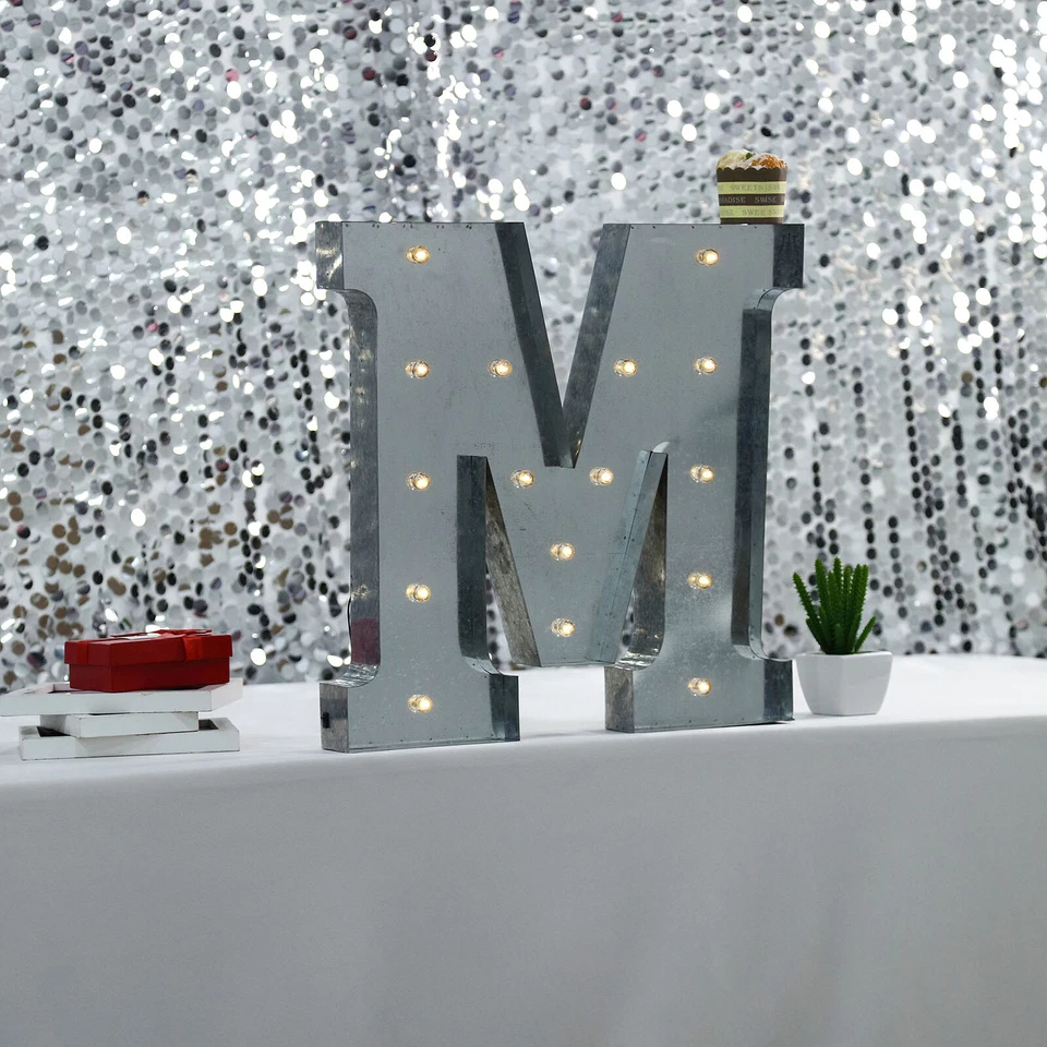 1.7 ft Silver Light Up Letter M Metal Marquee Signs Party Backdrop Supplies - Image 2 of 4