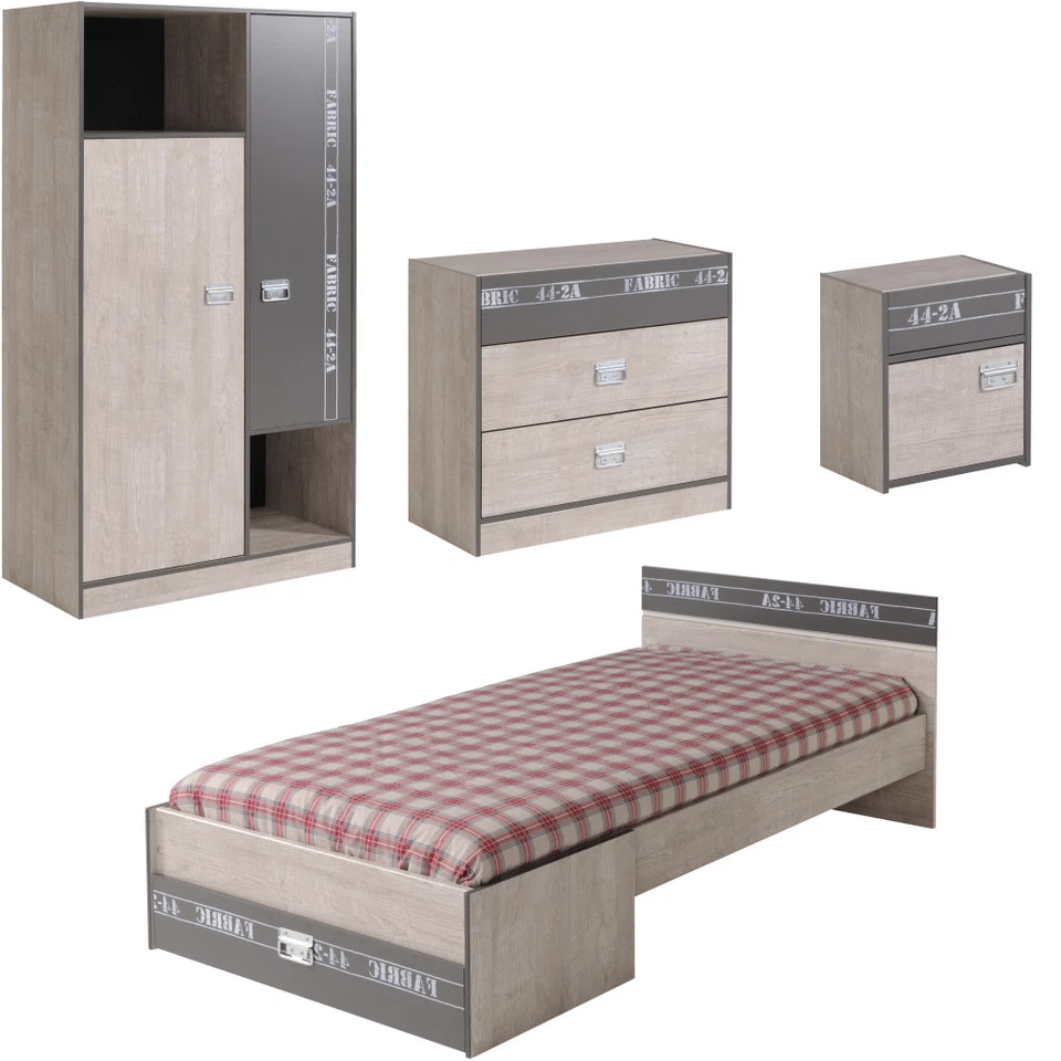 Kinderzimmer möbel Set Kinderzimmerbett 90x200 Schrank Kommode und Nachtkonsole