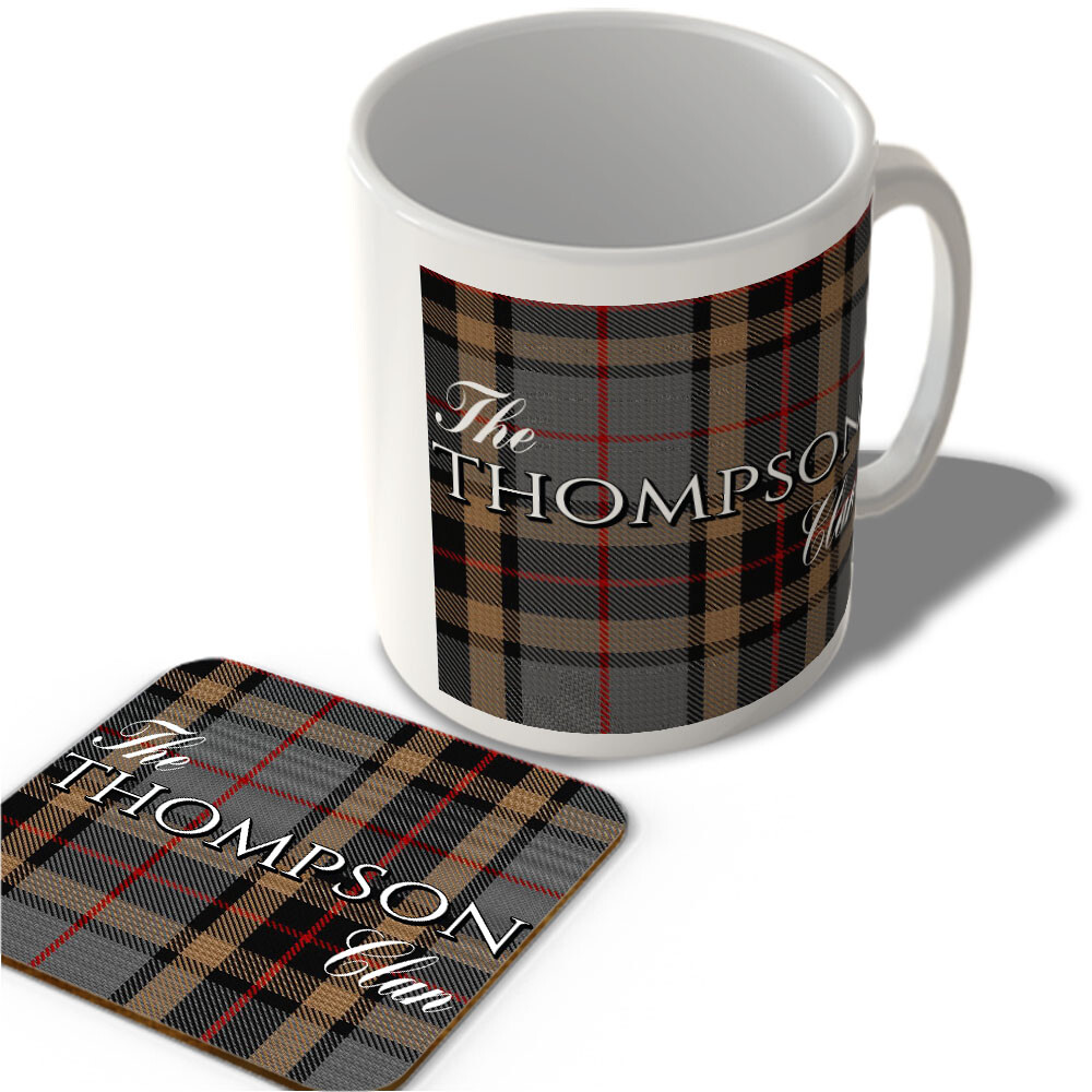 The Thompson Clan - Thompson Grey Tartan - (Full Background) - Scottish Mug a...