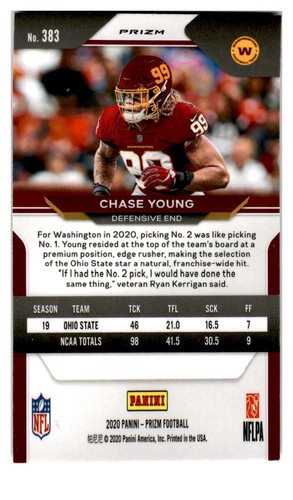 2020 Panini Prizm #383 Chase Young Prizm Red Ice - Picture 2 of 2