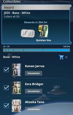 Topps Star Wars Card Trader JEDI (J-E-D-I) White base set 25 Card Set Digital