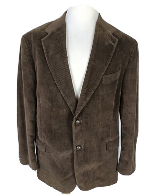 Hunt Valley Mens Sz 44L Brown Wide Awake Corduroy Sport Coat R7