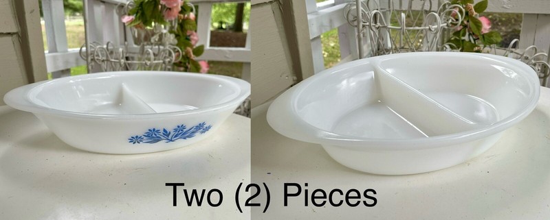 Two (2)  Vintage Pyrex  Milk Glass Divided Casserole Dish 1.5 Quart GlasBake