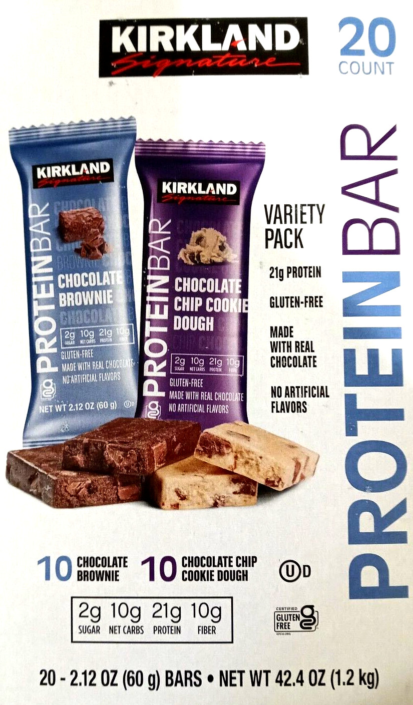 Kirkland Signature Protein Bar Chocolate Brownie & Cookie Dough 20Ct EXP 12/2026