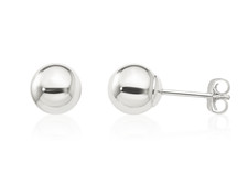 14K White Gold Ball Stud Earrings 6mm Plain Polished Round Ball Minimalist