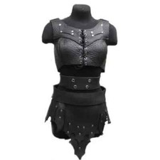 Womens Real Black Genuine Leather Body Armor Veteran Warrior Cosplay Corset LARP