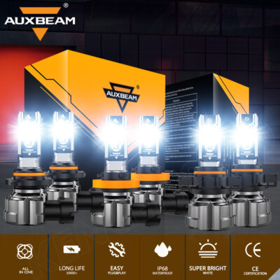 For 2007-2014 Chevy Suburban Tahoe AUXBEAM LED Headlight High Low+Fog Bulb White