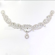 16X33cm Rhinestone Applique Motif Crystal Beaded Wedding Costume Sewing Decor