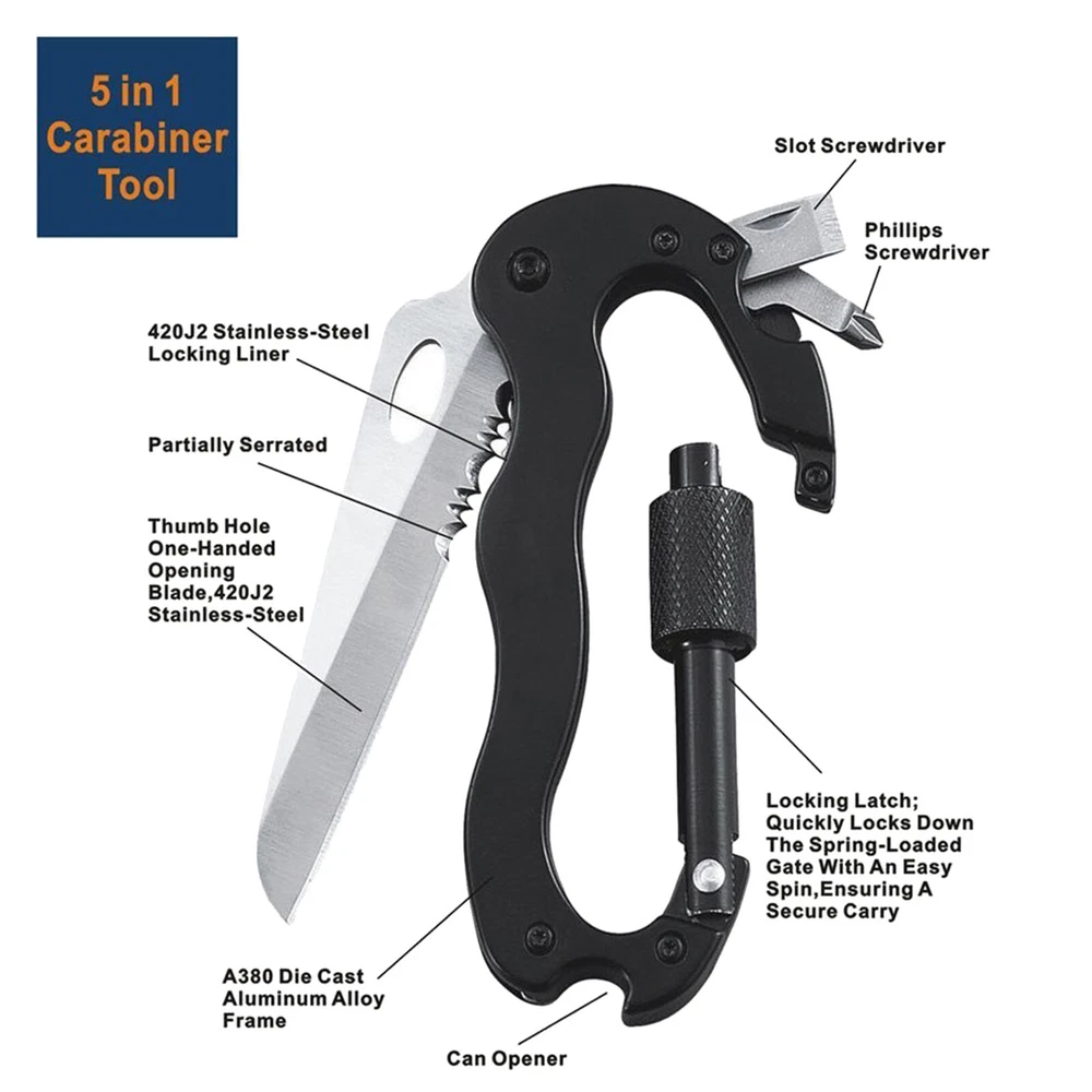 Multi Tool with Key Carabiner Clip, Heavy Duty Best for Emergencies, Man, Office