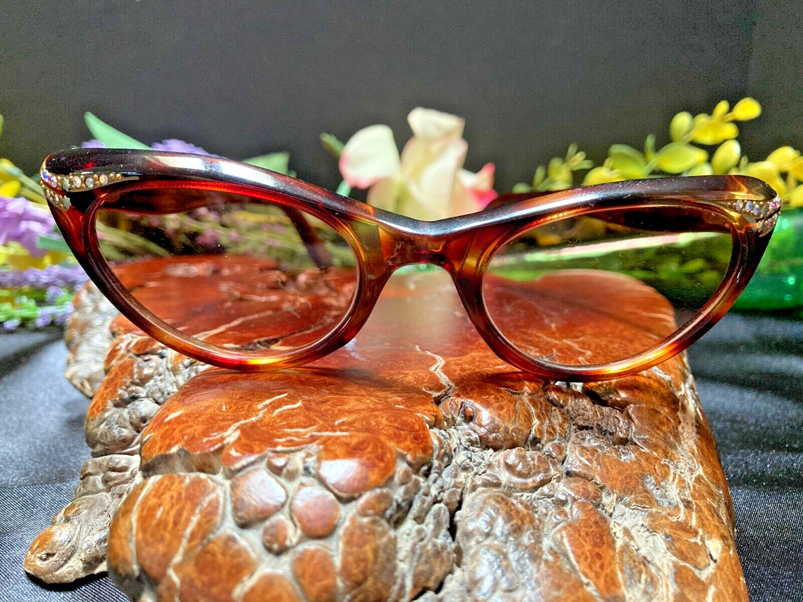 Vintage 50s France Swank Tortoise Shell Rhineston… - image 1