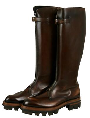 PRADA RUNWAY REITER STIEFEL MONOLITH 1W481E TEAK BRAUN LEDER NEU 40 UK 7