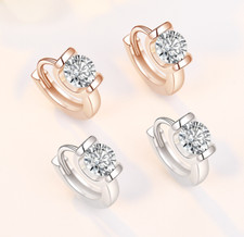 Women Girl Silver Gold Plated Round Cubic Zircon CZ Huggie Hoop Earrings Gift J8