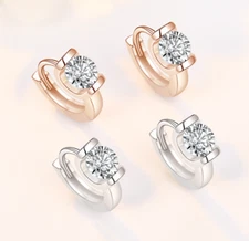 Women Girl Silver Gold Plated Round Cubic Zircon CZ Huggie Hoop Earrings Gift J8