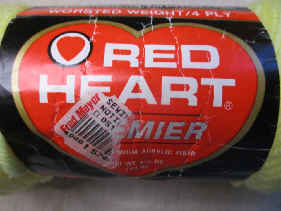 vintage Red Heart Premier, Light Yellow, 3.5 oz, worsted weight, 4 Ply