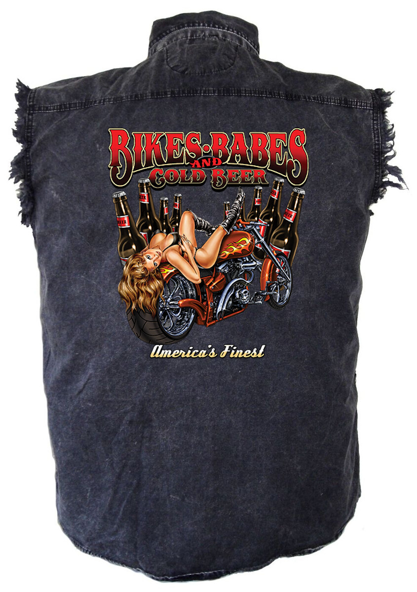 Babes And Beer Cutoff Biker Shirt Mens Acid Washed