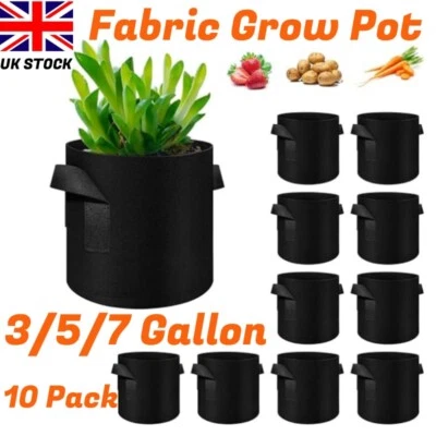 Pack of 10 Fabric Grow Pots Breathable Planter Bags 3/5/7 Gallon Bags UK