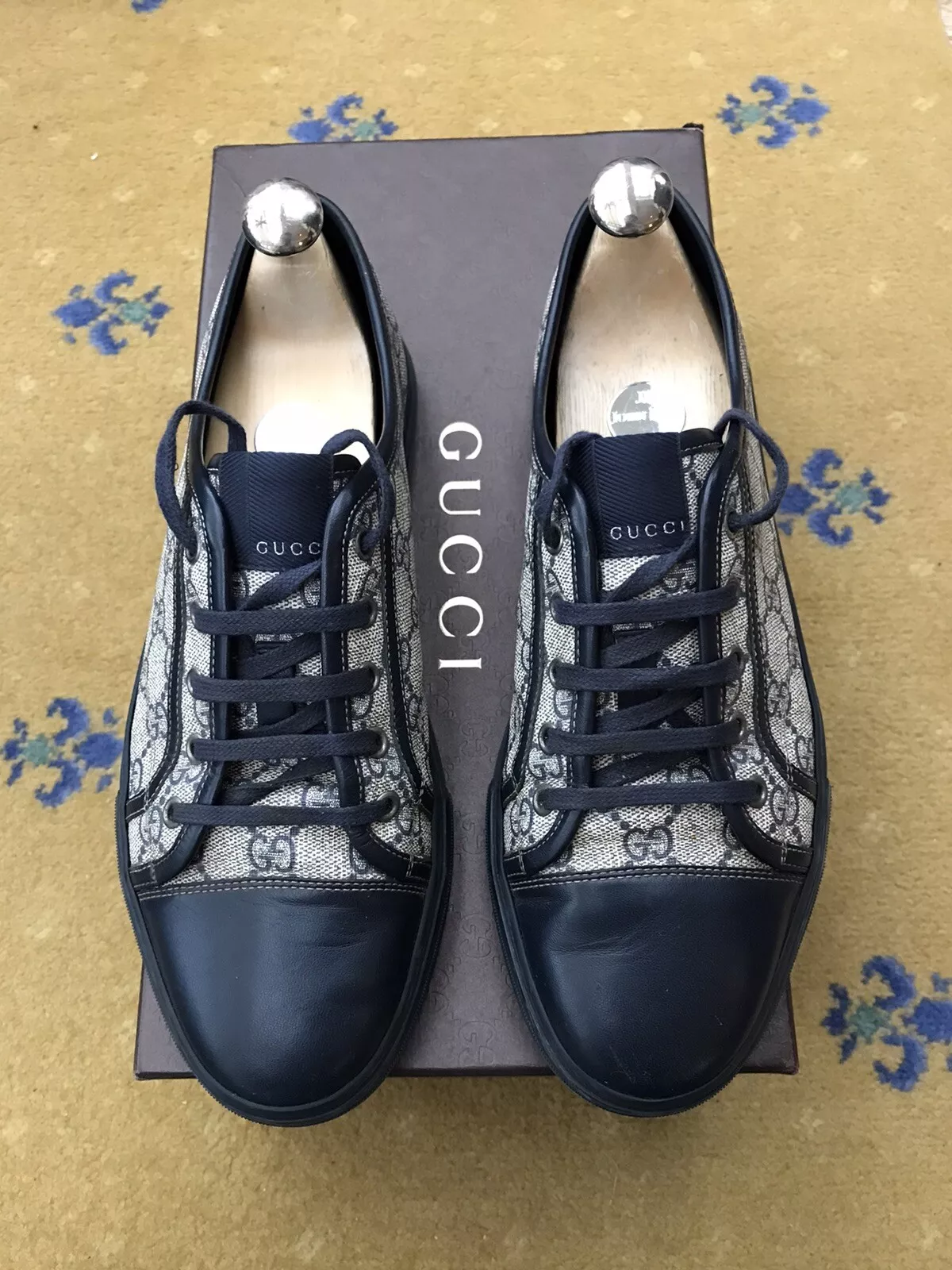 Gucci Baskets Baskets Chaussures Monogramme Toile Bleu Beige Homme UK 8 US 9 EU 42