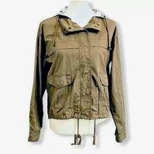 Forever 21 Life In Progress Womens Sz Xs Olive Green Utility Jacket W/ Hood