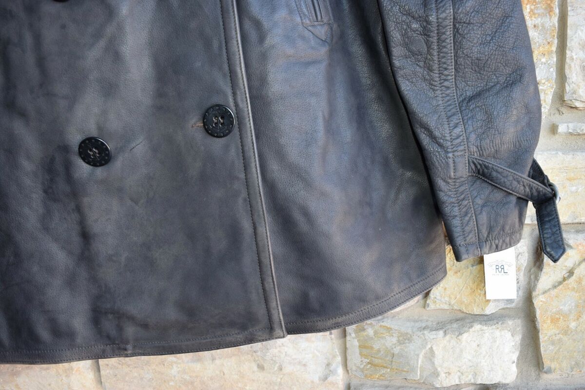 New RRL Ralph Lauren Leather Brown/Gray Peacoat Jacket Coat New RRL Ralph Lauren Leather Brown/Gray Peacoat Jacket Coat