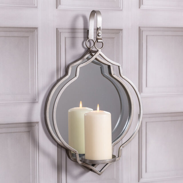 Mirrored Metal Candle Holder Silver Finish Wall Mounted Abstract Sconce 50cm For - Silver Wall Sconces Candle Holders