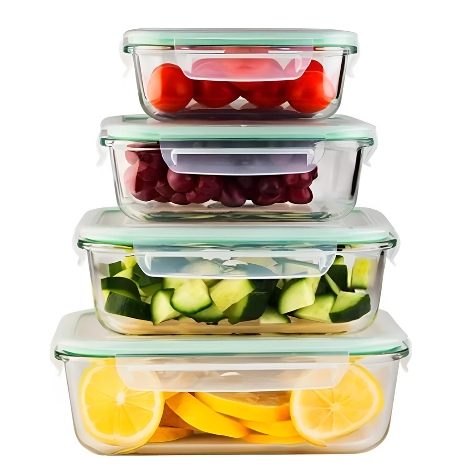 Frischhaltedosen Glas 4 Set Aufbewahrungsbox Vorratsdose Gefrier Behälter Retoo - Bild 3 von 4