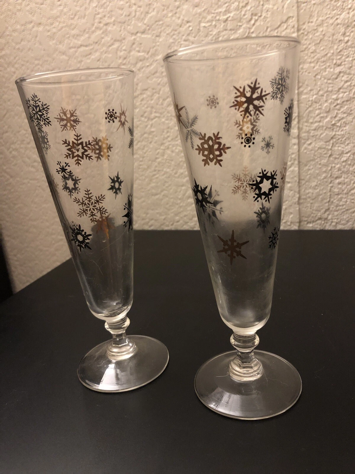 Black and Gold Atomic Snowflake Pilsner Beer Glasses   MCM Barware   Set of 2