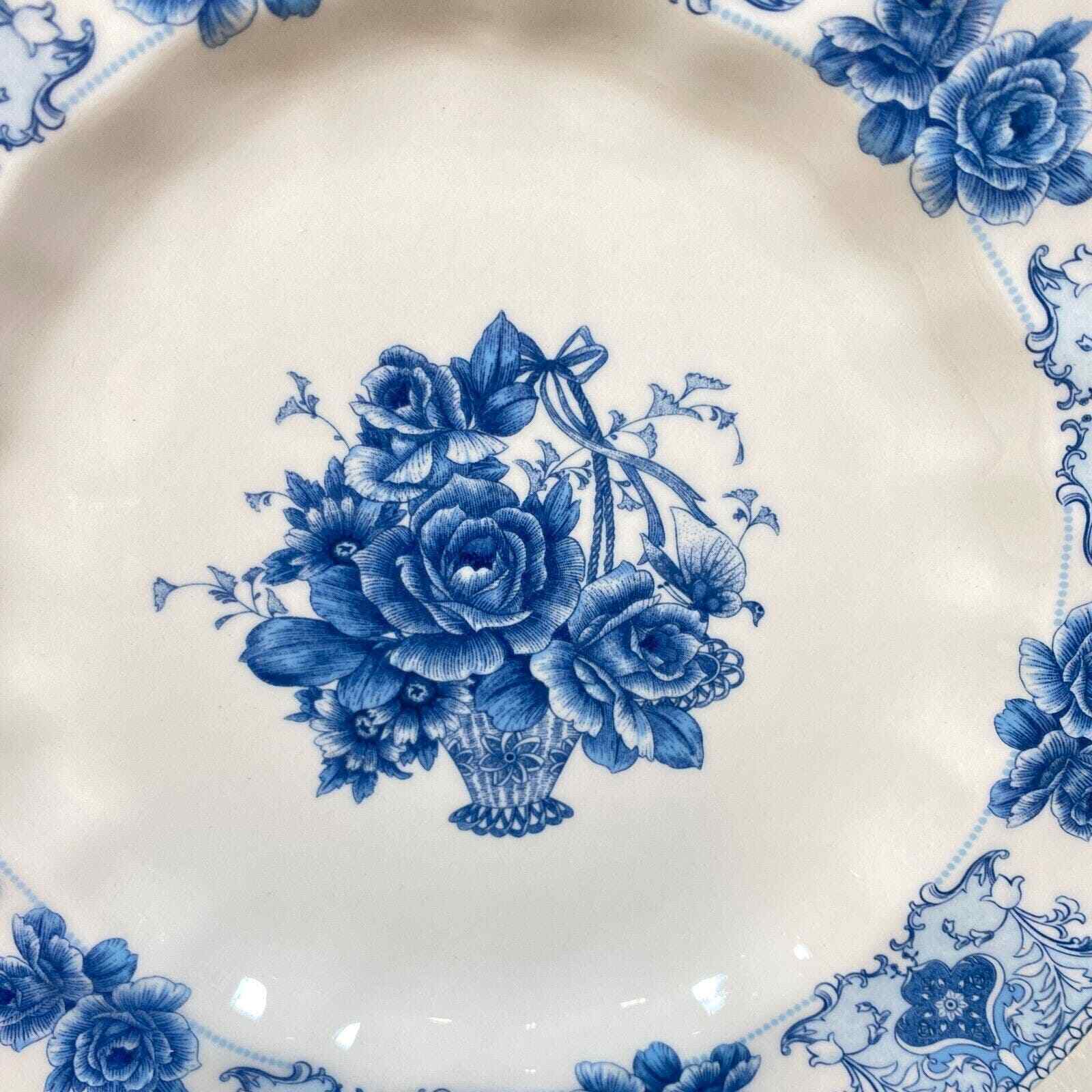 PALATE & PLATE Victorian Blue Rose Floral Porcelain 8" Salad Plate Set