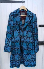 Mexx Ladies Long Turquoise Floral Jacket/ Coat - Lapel Collar - Uk 14 - New!