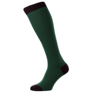 Pantherella Fabian Fischgrätmuster kniehohe Baumwolle Lisle lange Socken - Herren