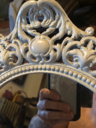 Vintage style ornate metal standing tabletop one sided vanity mirror - Bild 2 von 9