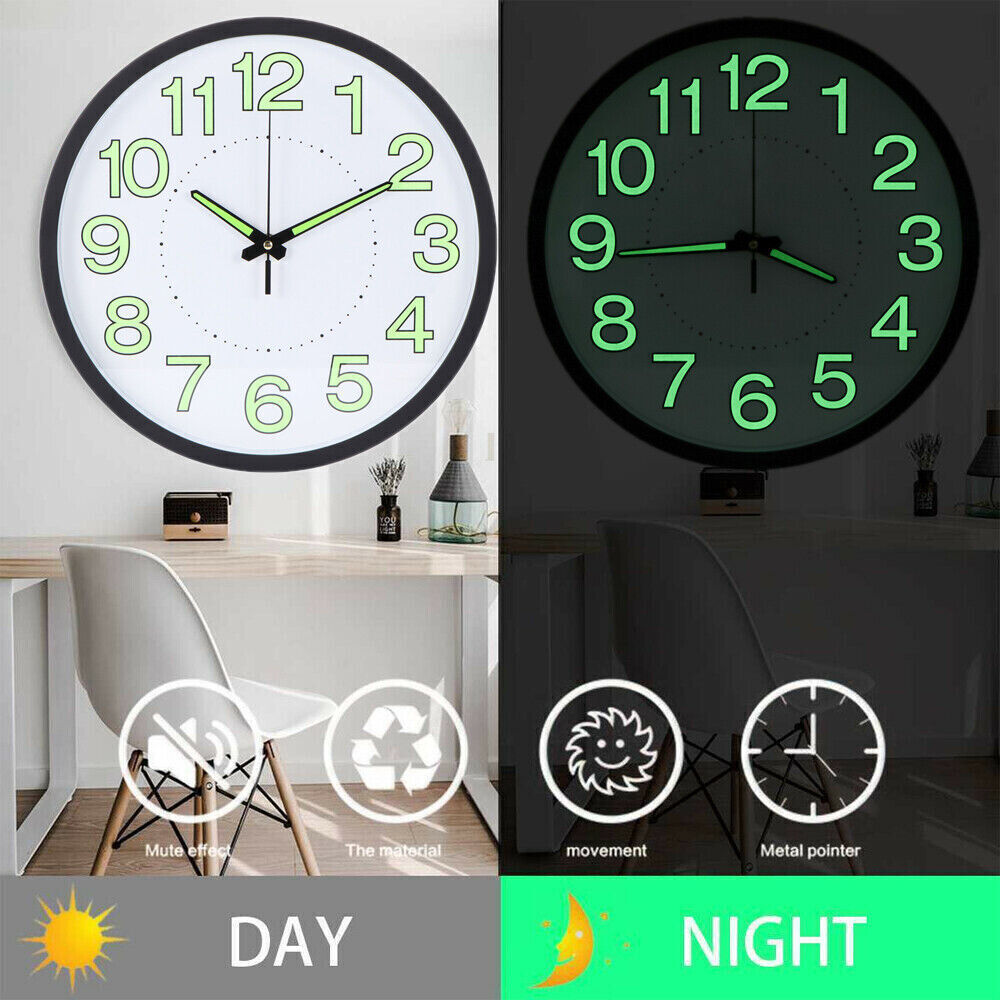 12in/30CM Large Luminous Wall Clocks Glow In The Dark Silent Digital