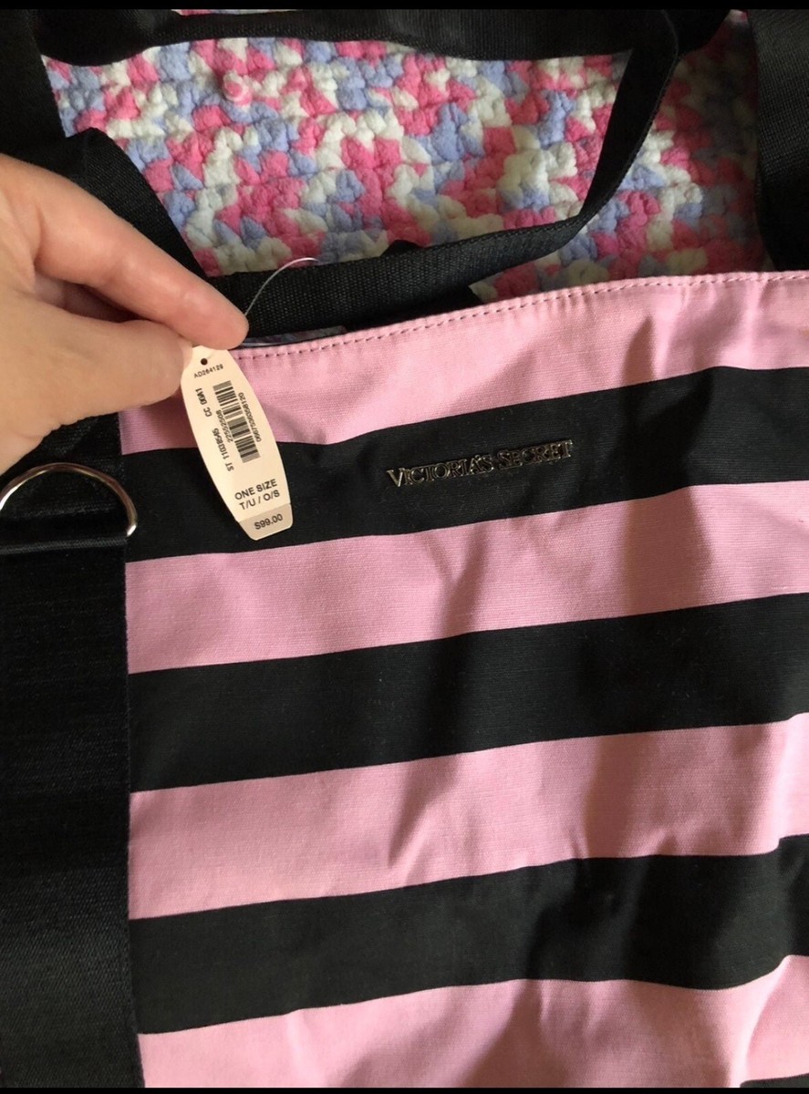 ① Victorias Secret Tote/Shopper/Carry On Pink Black Stripe Canvas