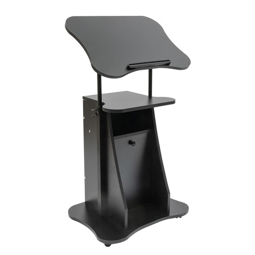 Mobile Laptop Cart Podium Adjustable Height Sit-to-Stand Desk Rolling Lecterns - Picture 11 of 44