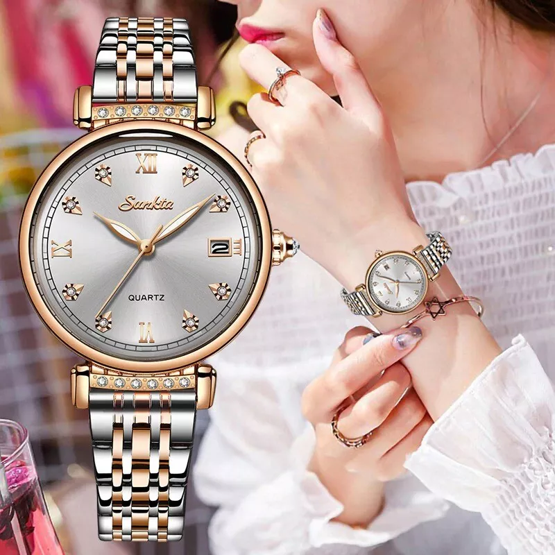 SUNKTA Womens Watches Stainless Steel Quartz Watch Ladies Luxury